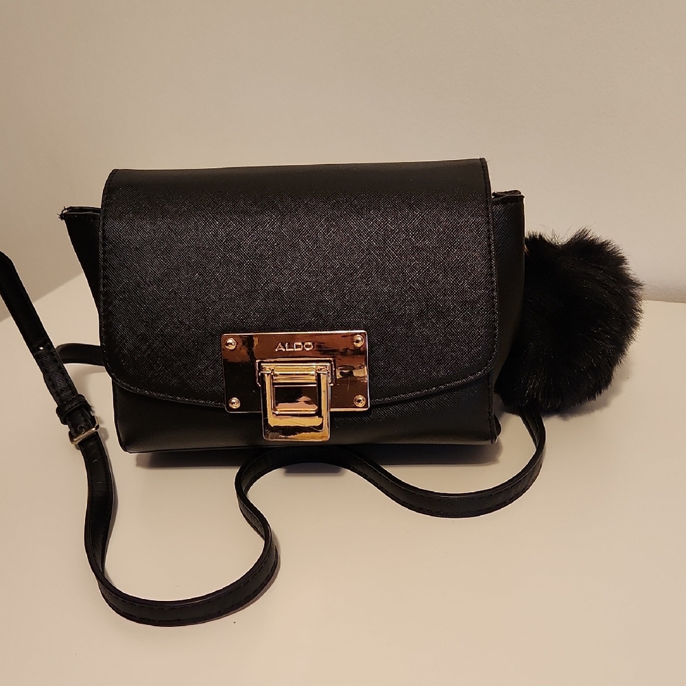 Aldo Elegant Black Crossbody Bag with Gold Hardware